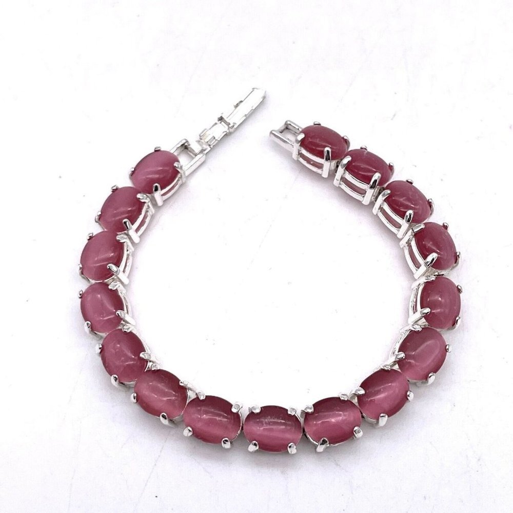 Vintage Avon Silver Tone Faux Sapphire Gemstones Segmented Bracelet 7"
